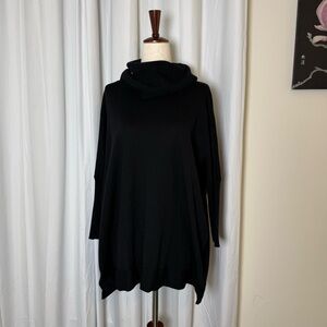Eileen Fisher Merino Wool Oversized Cowl Neck Sweater Black 3/4 Sleeve Small
